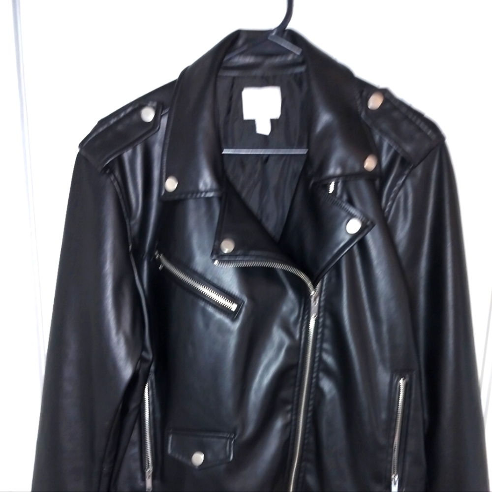 Nine West Bikers Jacket, Black Faux Leather, Size XL
